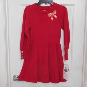 NWT Rare Editions Red Sweater Dress With Sequin Bow sz 7